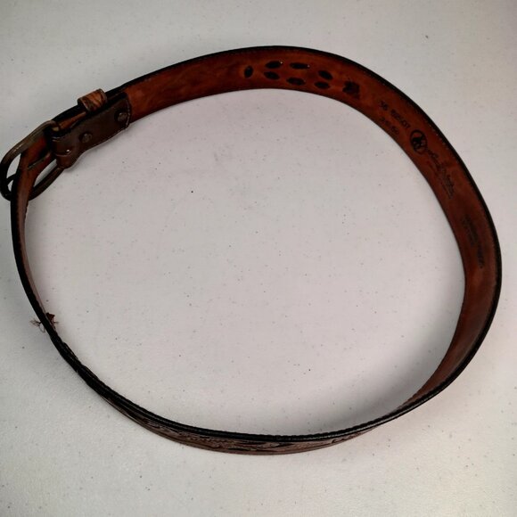 Vintage Larry Mahon Leegin Tooled Leather Belt Personalized Harold Brown Braided - Picture 12 of 16